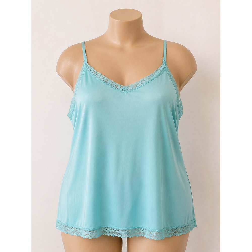 Fashion Bug Light Blue Lace Trim Camisole Tank Top Adjustable Straps 2X